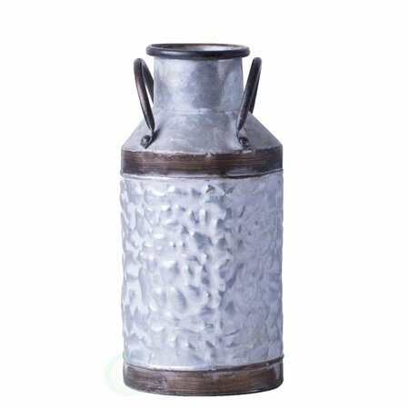 FORO 3.75 x 12.2 in. Rustic Style Galvanized Metal Milk Can Planter & Vase Silver & Brown, Small FO2641808